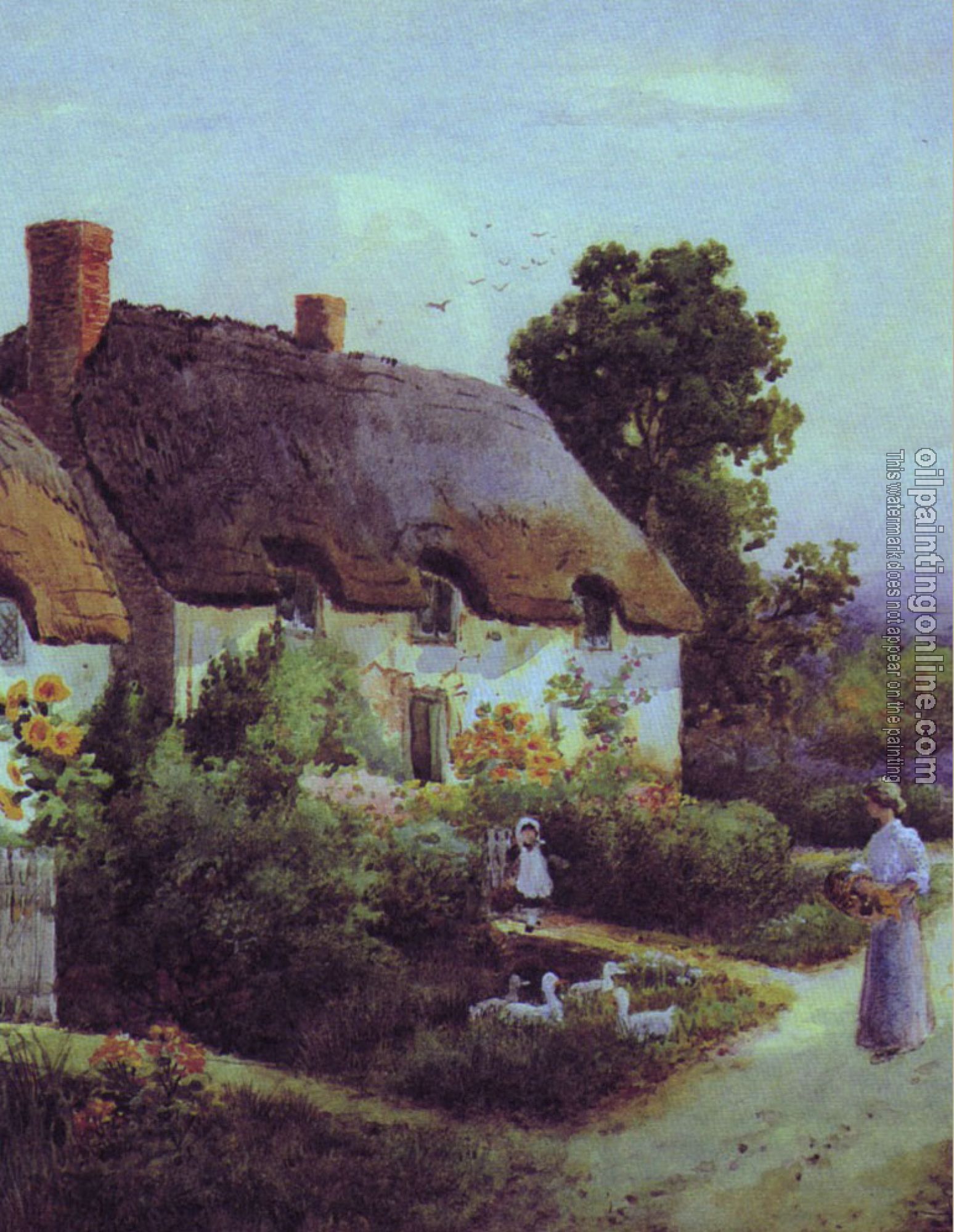 Oil Painting Reproduction - Outside a country cottage